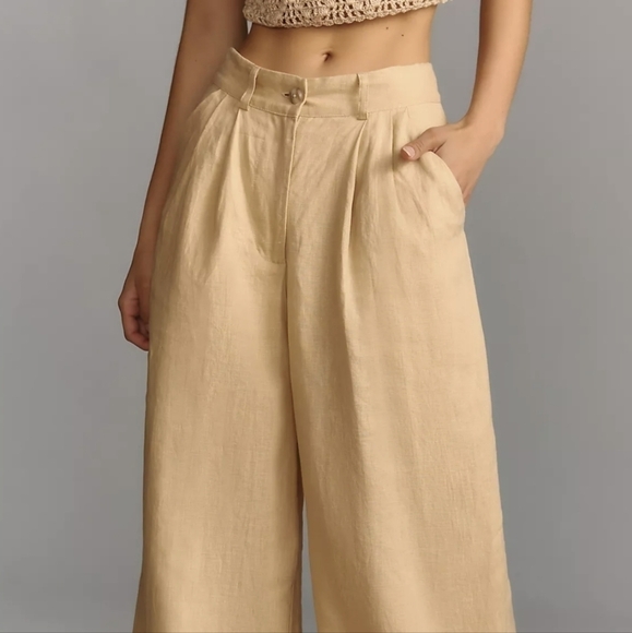 Faithful the Brand Circa Wide Leg Linen Trouser Pants in Honey Size 6 NWT - Picture 6 of 12